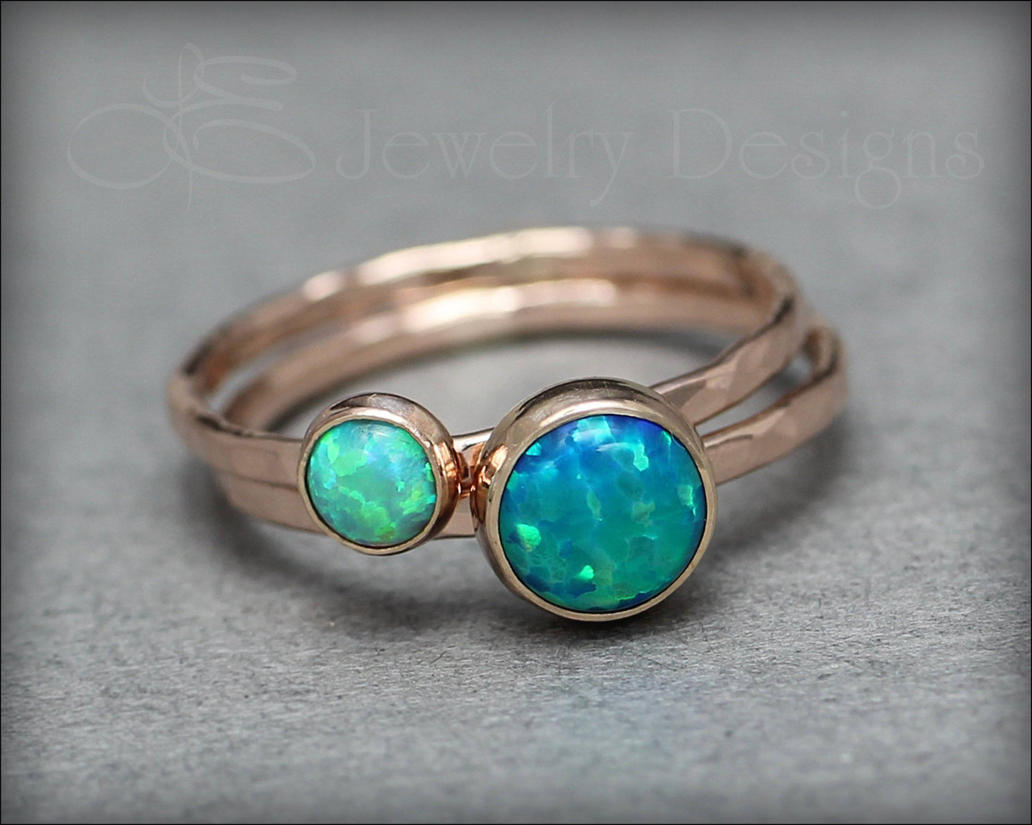 Load image into Gallery viewer, Gold Opal Ring Set - (6mm &amp;amp; 4mm) - LE Jewelry Designs
