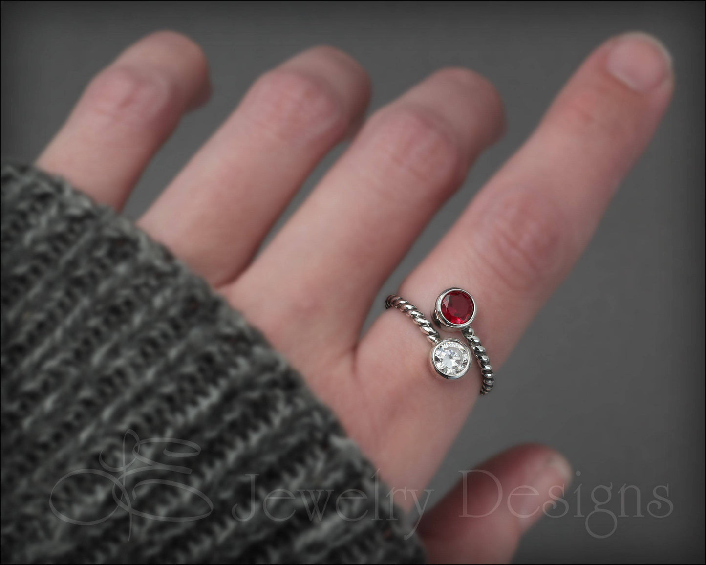 Twisted Sterling Dual Birthstone Ring - LE Jewelry Designs