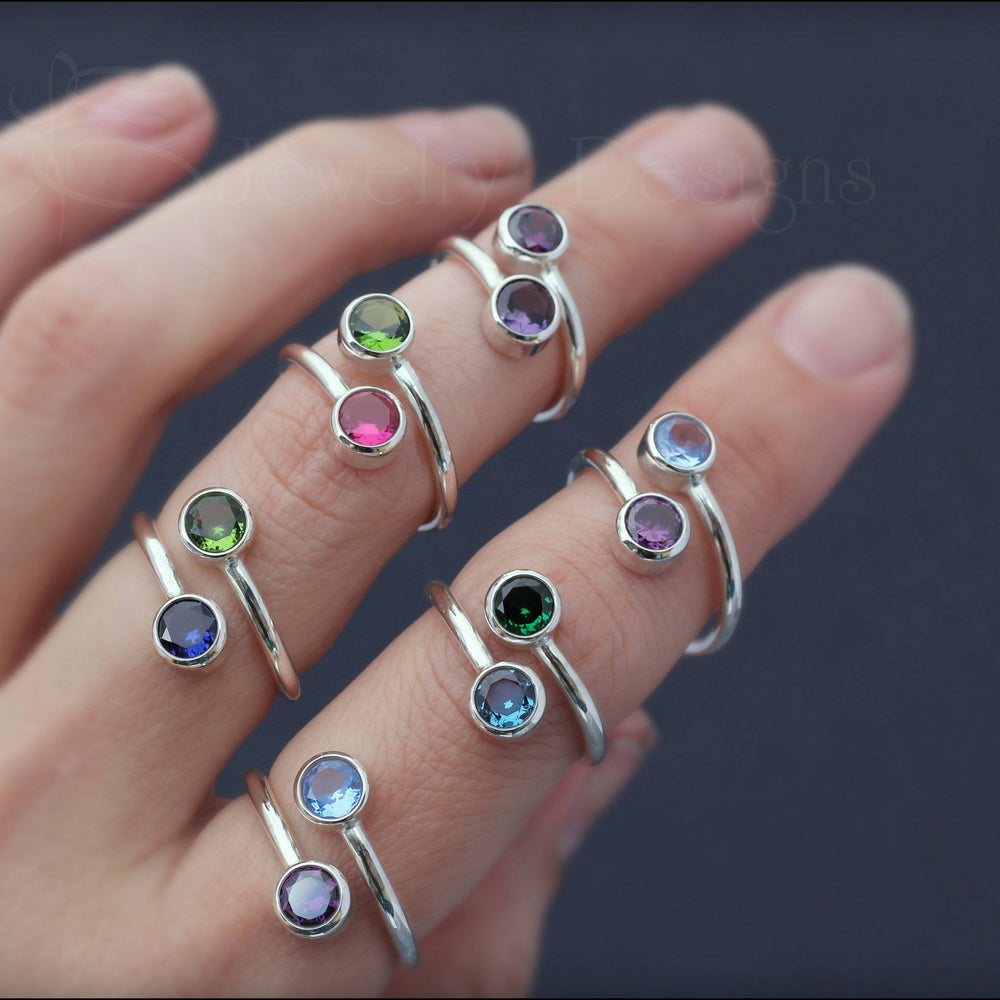 Sterling Dual Birthstone or Opal Ring - LE Jewelry Designs