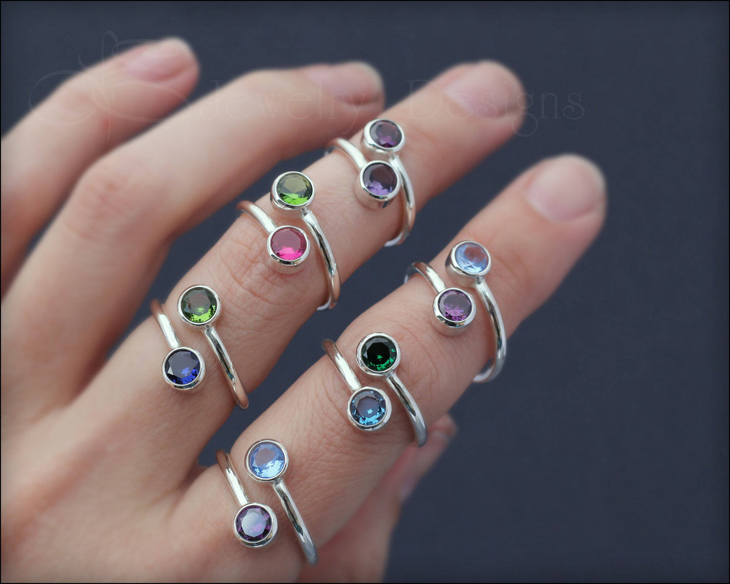 Sterling Dual Birthstone or Opal Ring - LE Jewelry Designs