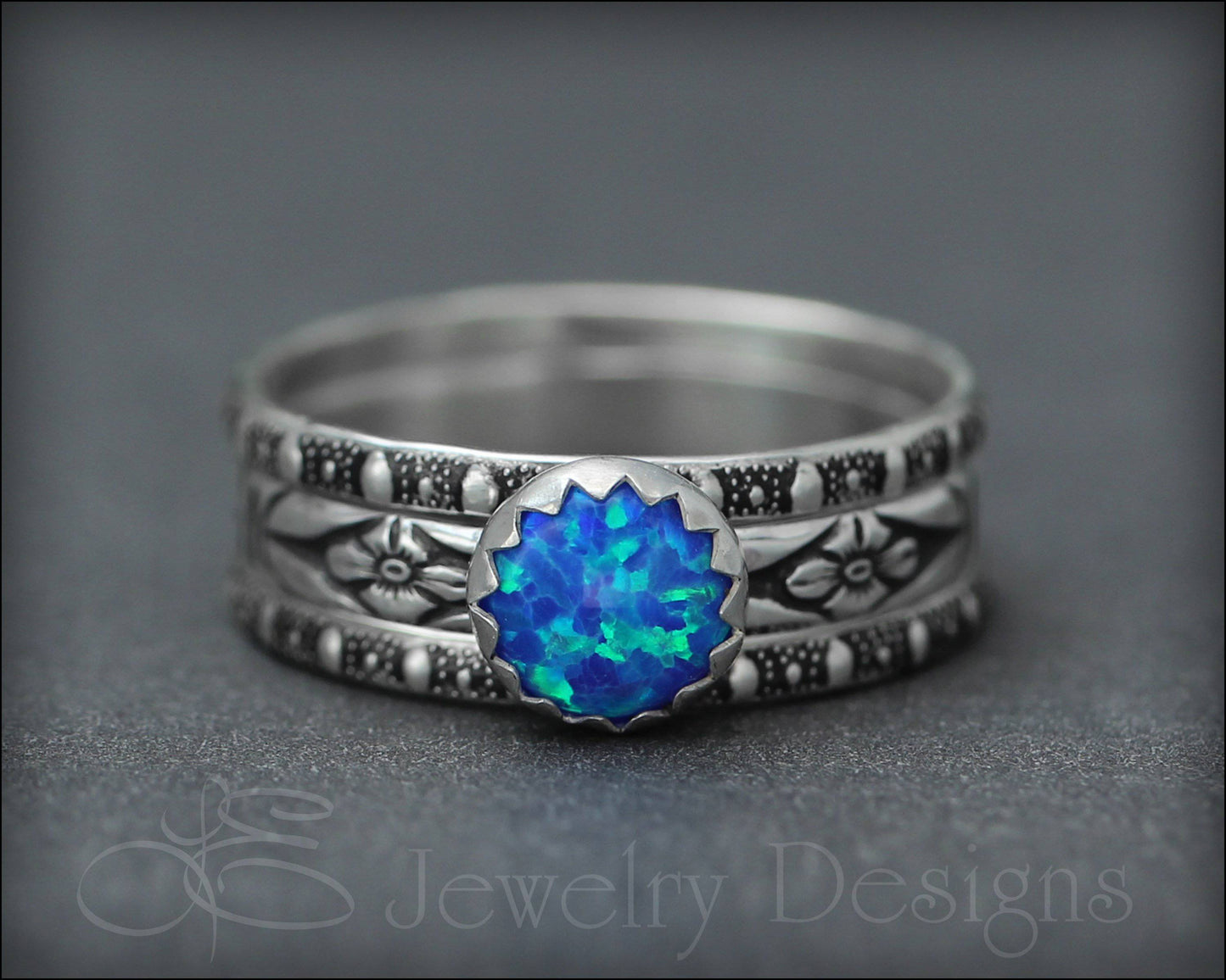 Load image into Gallery viewer, Floral Opal Ring Set (6mm opal) - LE Jewelry Designs
