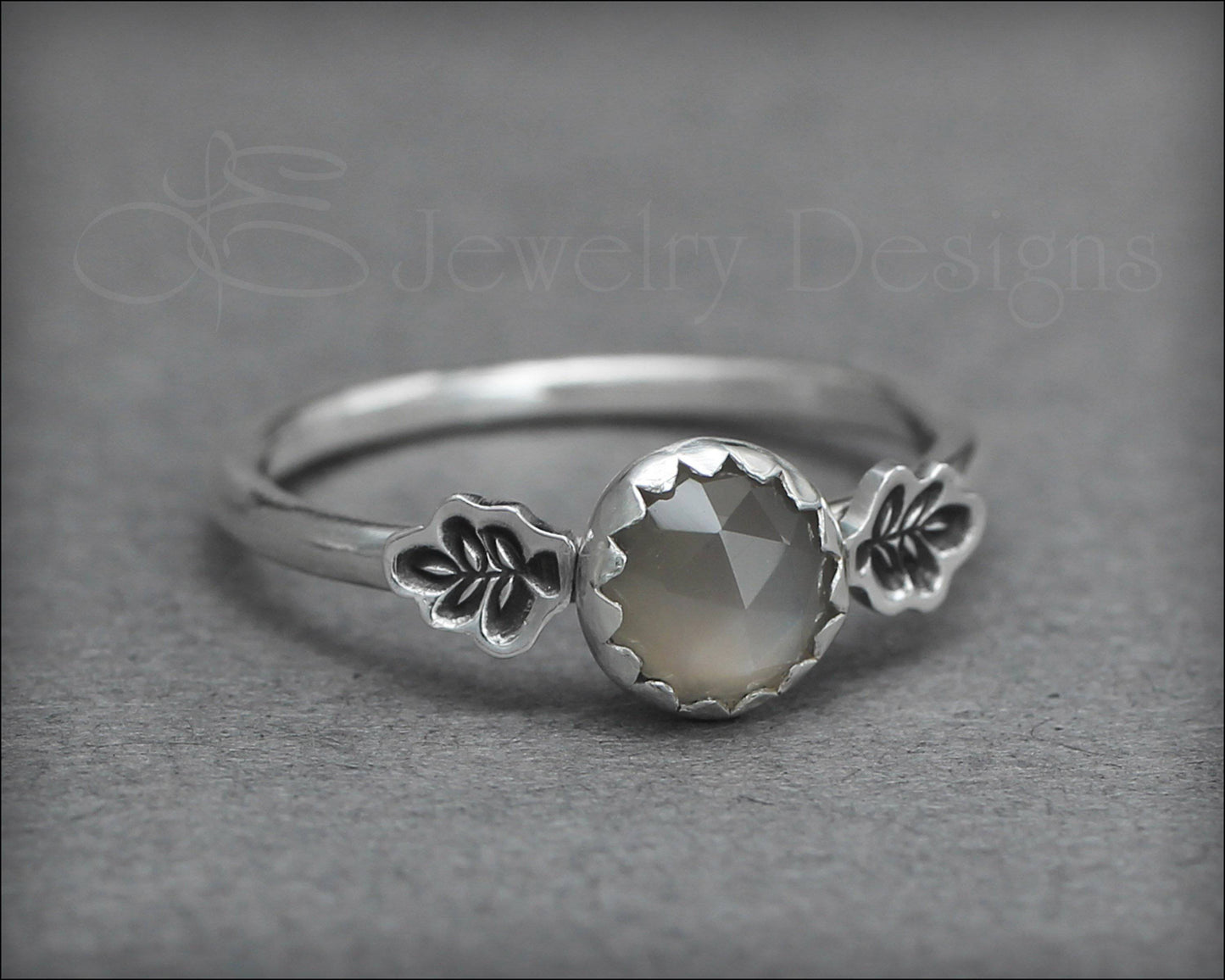 Sterling Grey Moonstone & Leaves Ring - LE Jewelry Designs
