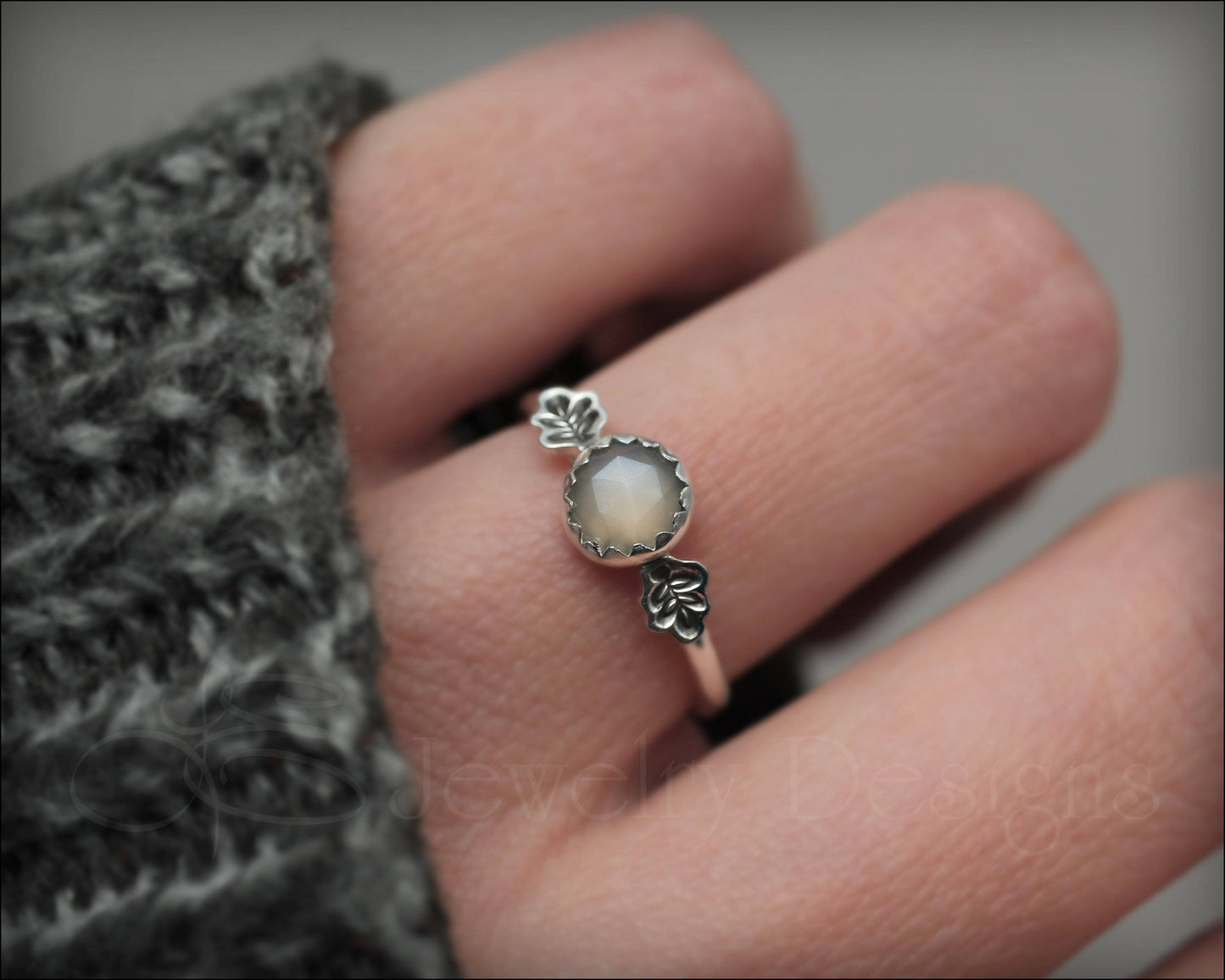 Sterling Grey Moonstone & Leaves Ring - LE Jewelry Designs
