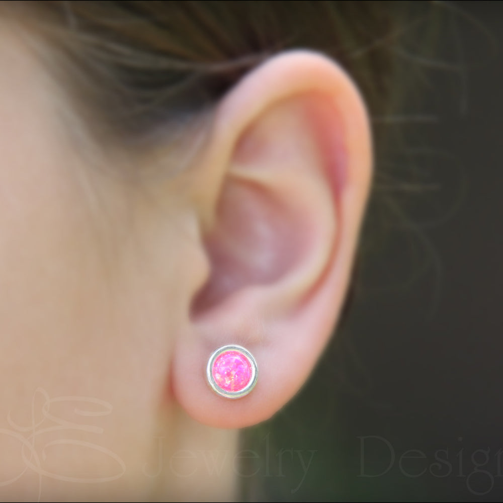 Sterling Silver Opal Saucer Stud Earrings (8mm) - LE Jewelry Designs