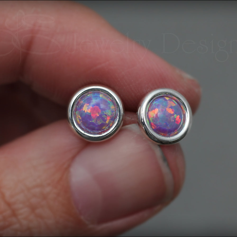 Sterling Silver Opal Saucer Stud Earrings (8mm) - LE Jewelry Designs