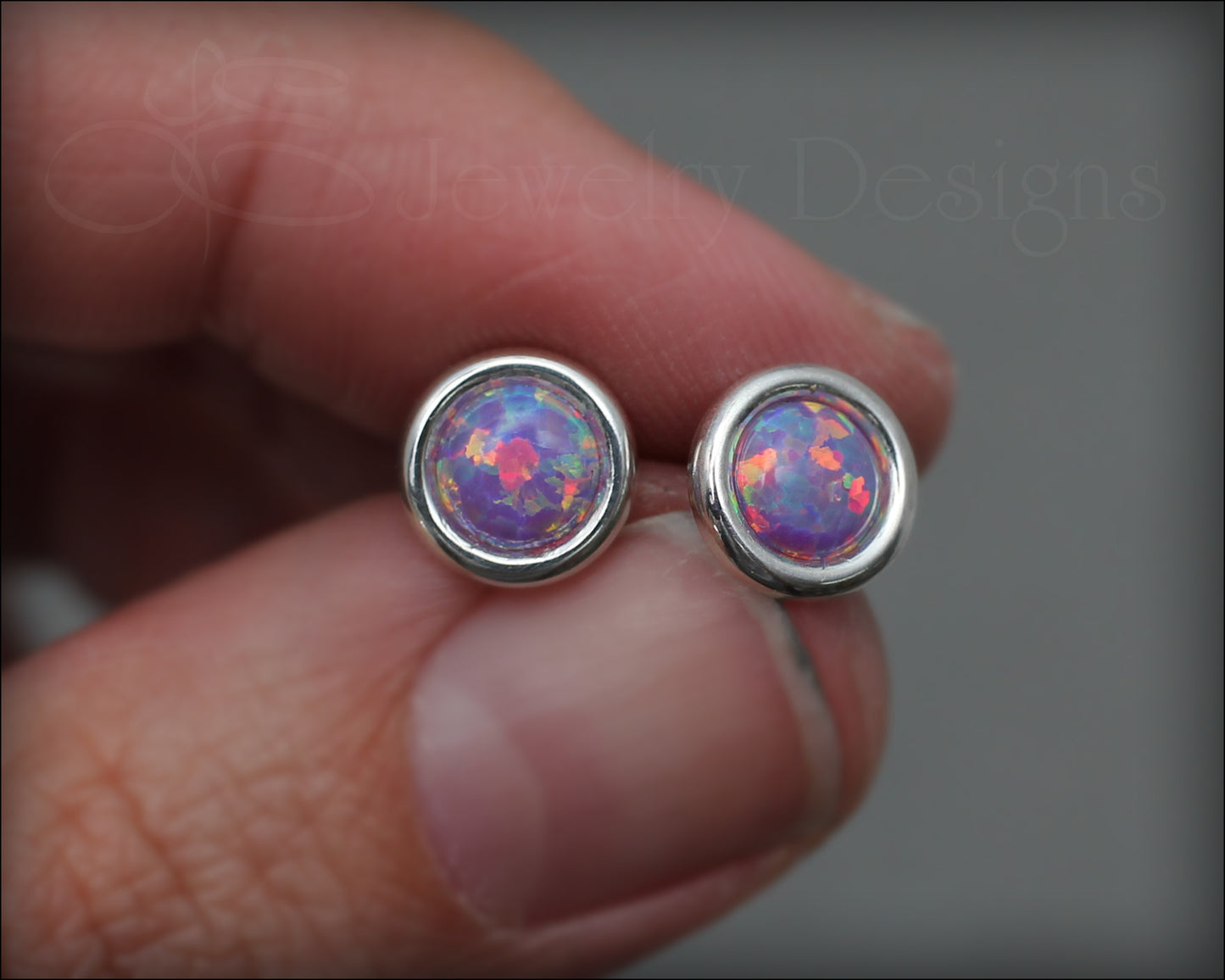 Sterling Silver Opal Saucer Stud Earrings (8mm) - LE Jewelry Designs