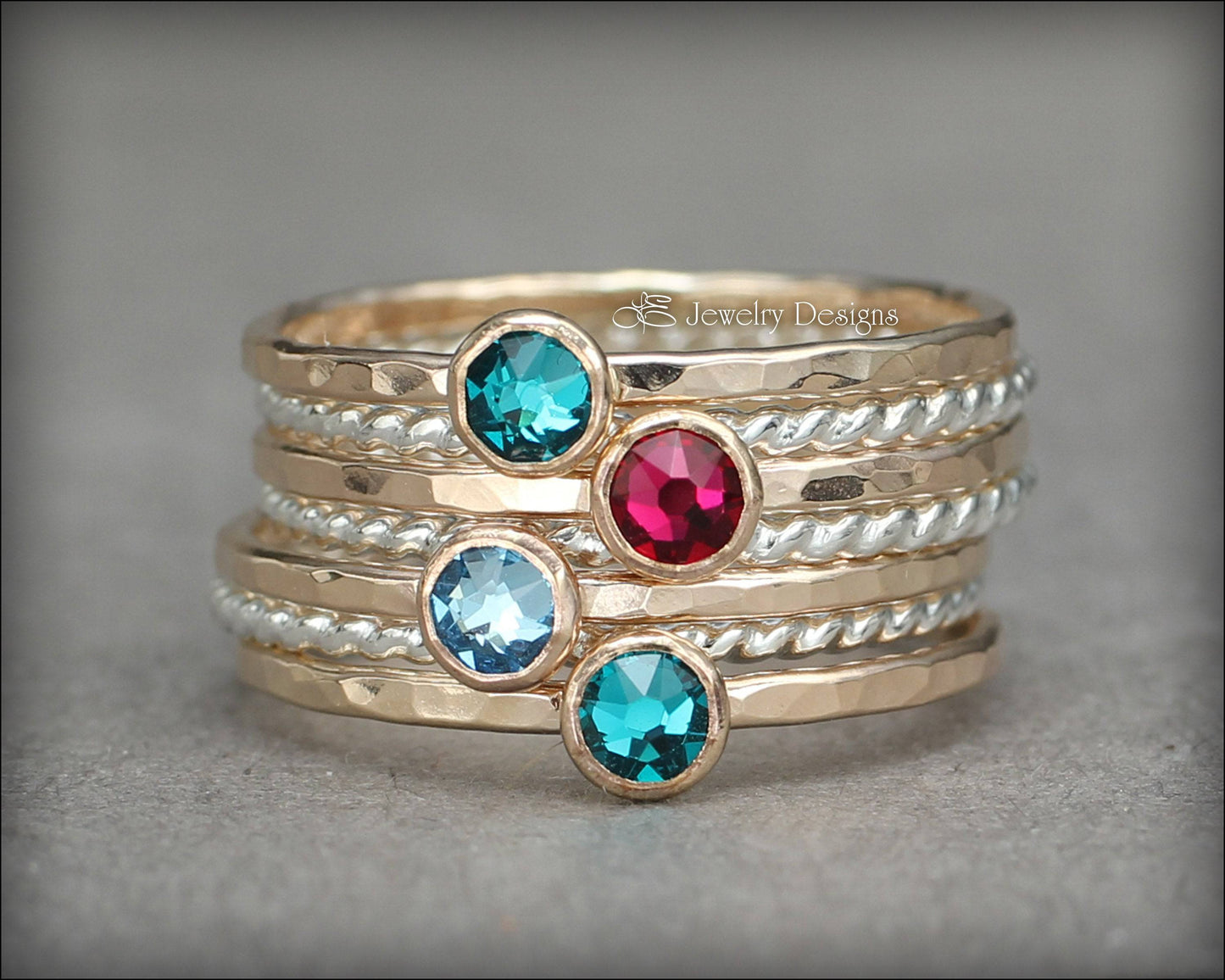 Load image into Gallery viewer, Birthstone Ring Set - (with 4 birthstones) - LE Jewelry Designs

