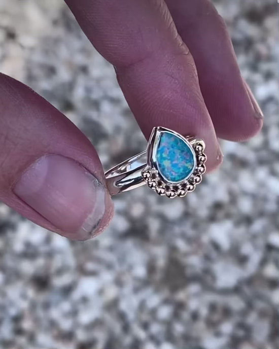 Load and play video in Gallery viewer, Pear Shaped Opal Ring - (choose color)
