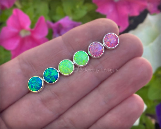 Load image into Gallery viewer, Sterling Silver Opal Stud Earrings (8mm) - LE Jewelry Designs
