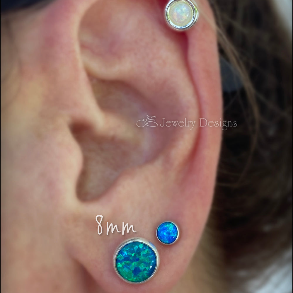Sterling Silver Opal Stud Earrings (8mm) - LE Jewelry Designs