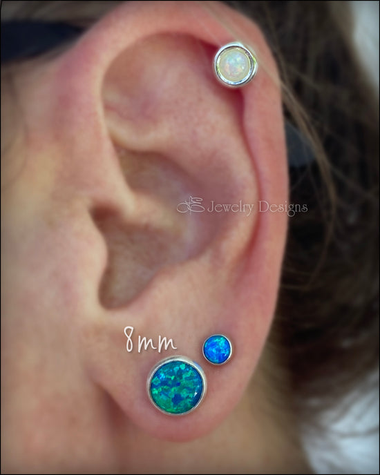 Load image into Gallery viewer, Sterling Silver Opal Stud Earrings (8mm) - LE Jewelry Designs
