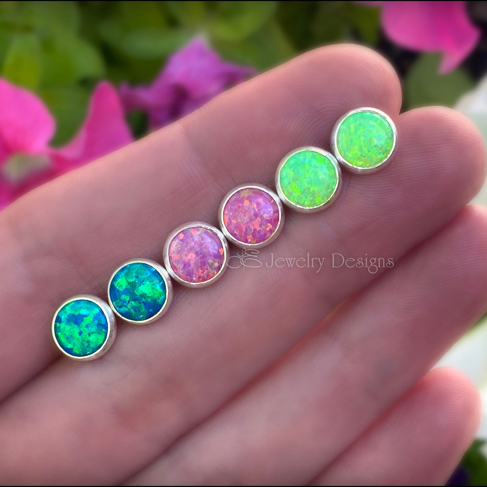 Sterling Silver Opal Stud Earrings (8mm) - LE Jewelry Designs