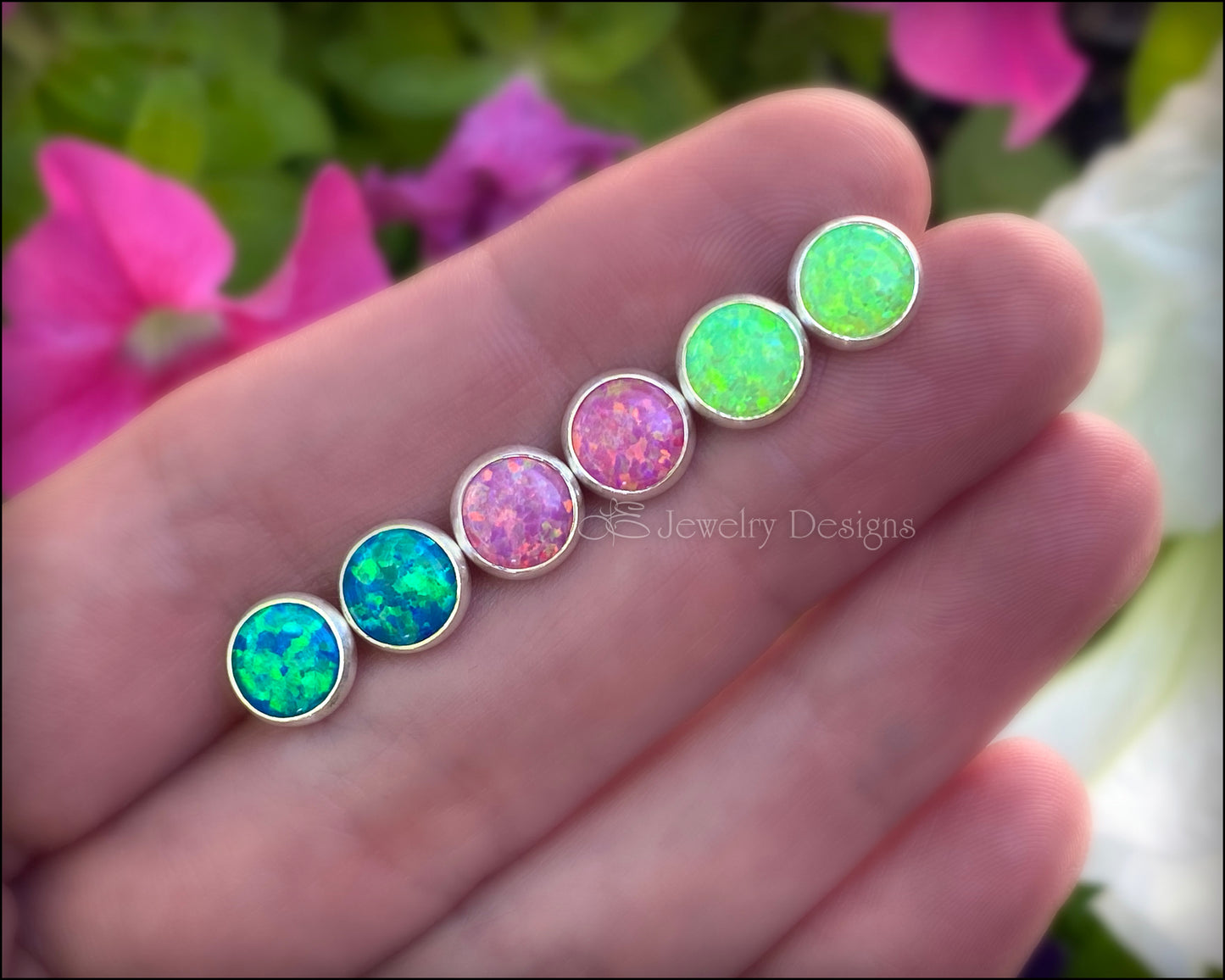 Sterling Silver Opal Stud Earrings (8mm) - LE Jewelry Designs