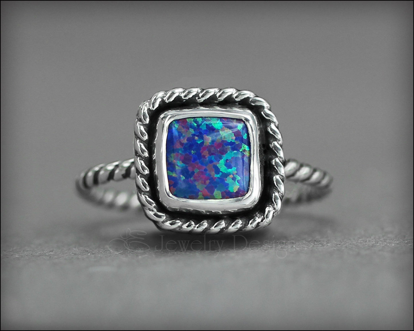 Sterling Cushion Cut Opal Twist Ring - LE Jewelry Designs