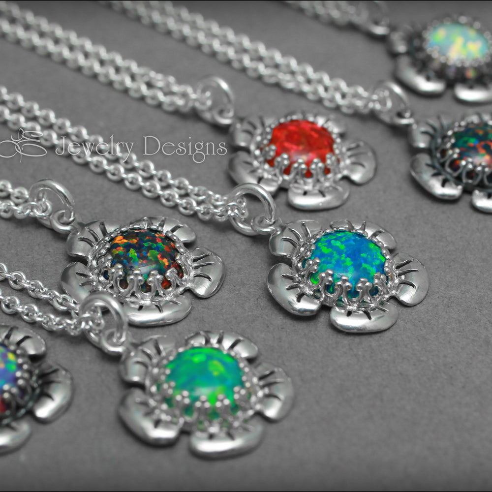 Sterling Opal Flower Necklace (24 colors) - LE Jewelry Designs