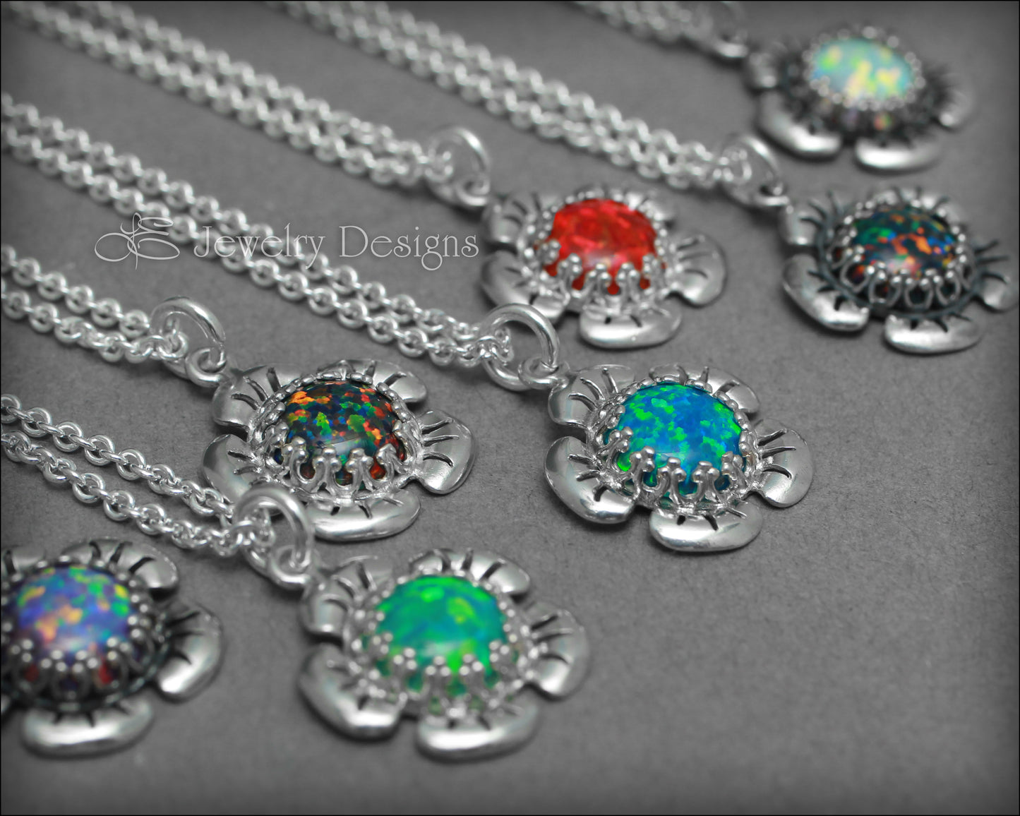 Sterling Opal Flower Necklace (24 colors) - LE Jewelry Designs