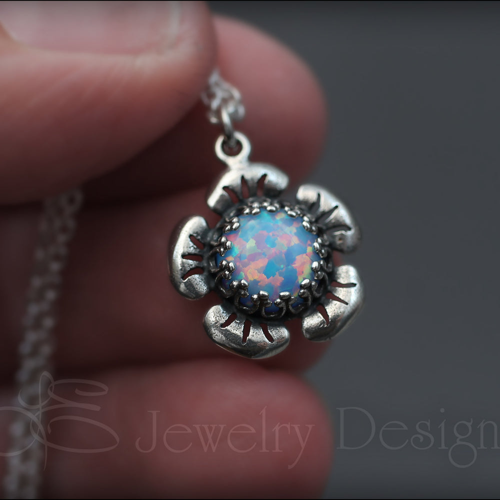 Sterling Opal Flower Necklace (24 colors) - LE Jewelry Designs