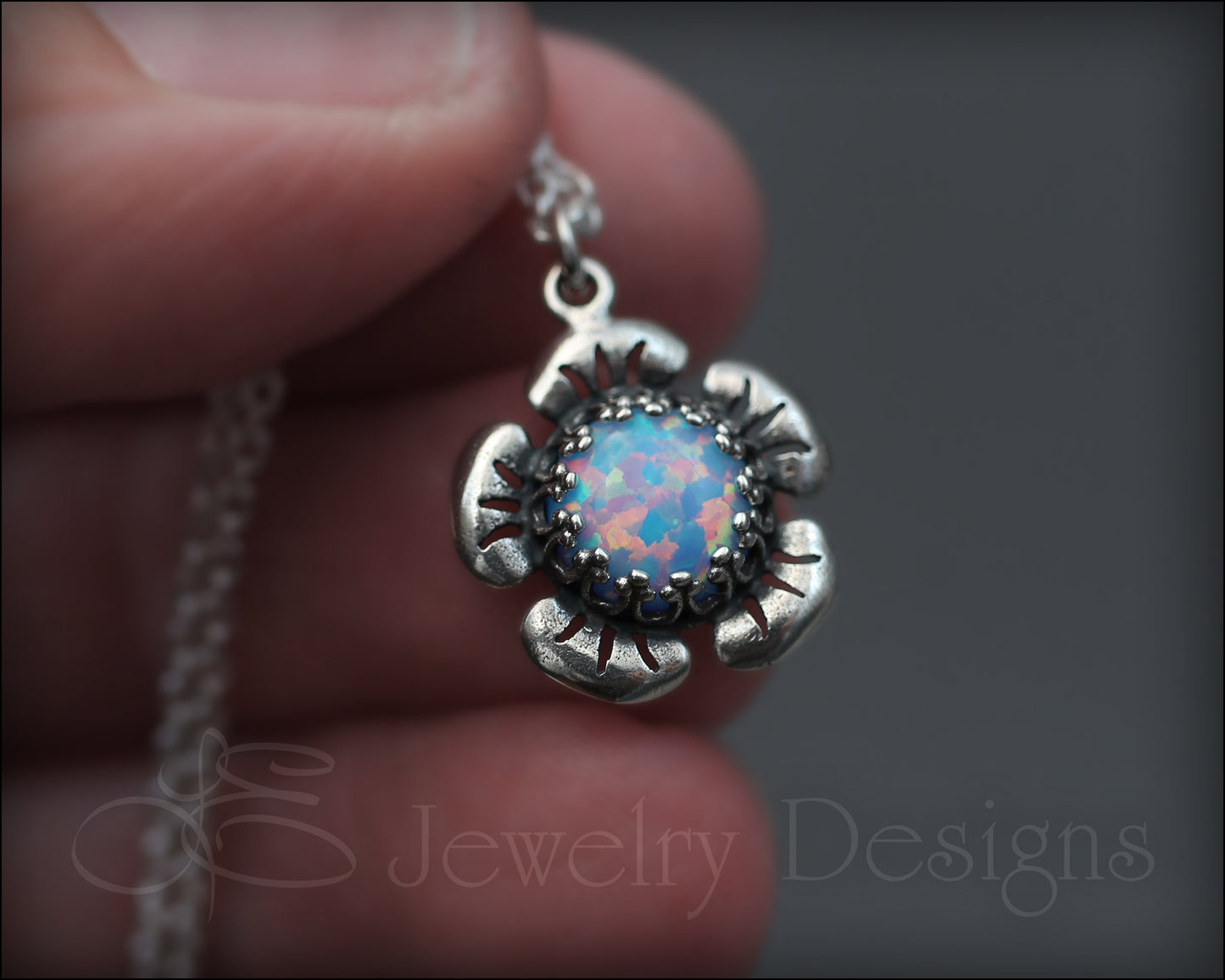 Sterling Opal Flower Necklace (24 colors) - LE Jewelry Designs