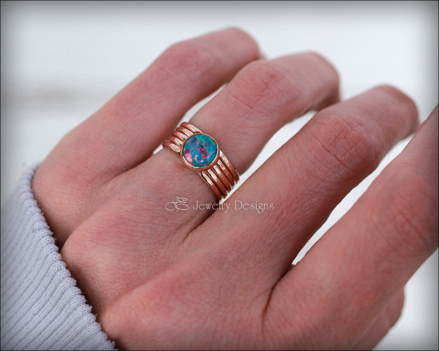 Load image into Gallery viewer, Opal Stacking Ring Set - (sterling, 14k gold-filled) - LE Jewelry Designs
