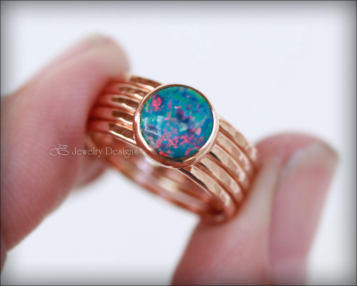 Load image into Gallery viewer, Opal Stacking Ring Set - (sterling, 14k gold-filled) - LE Jewelry Designs
