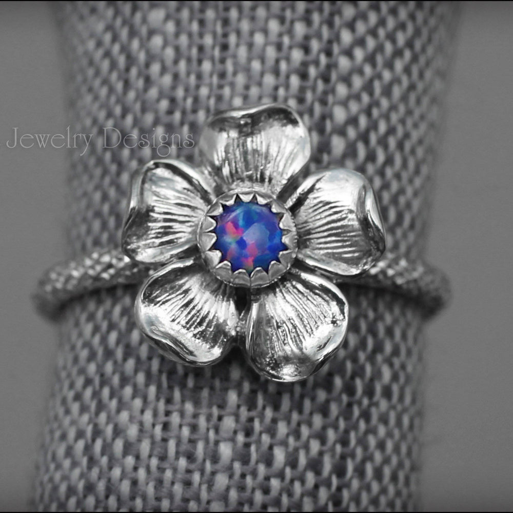 Glittery Sterling Flower Ring - (opal or birthstone) - LE Jewelry Designs