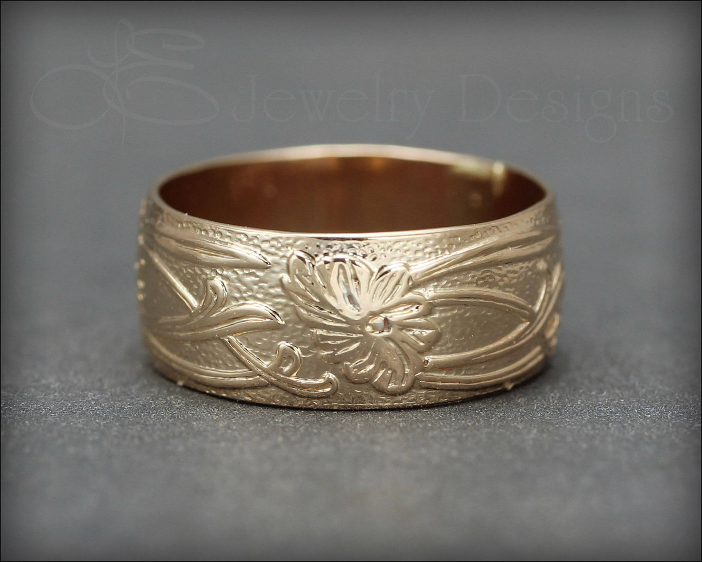 Gold Art Nouveau Wide Floral Band - LE Jewelry Designs