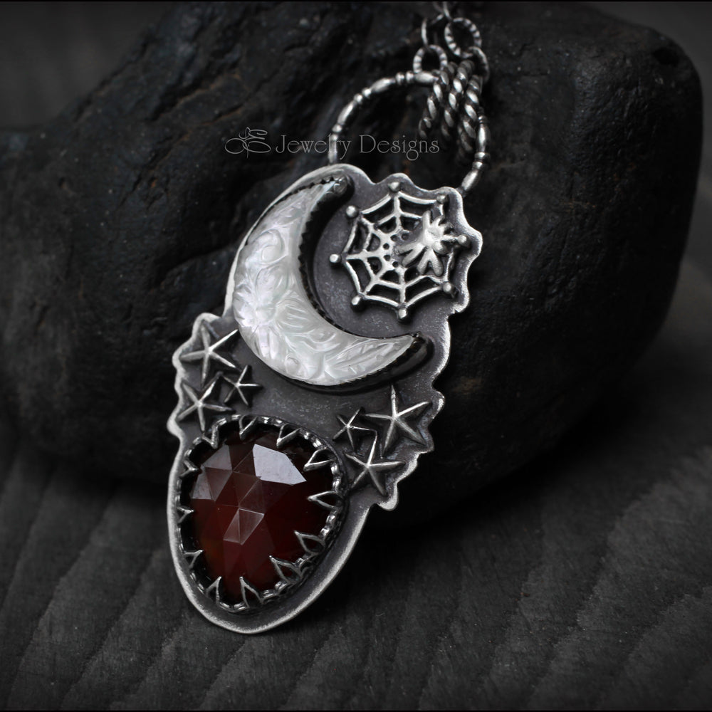 
                  
                    Gothic Night Moon & Garnet Necklace - LE Jewelry Designs
                  
                