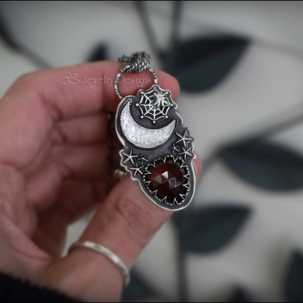 
                  
                    Gothic Night Moon & Garnet Necklace - LE Jewelry Designs
                  
                