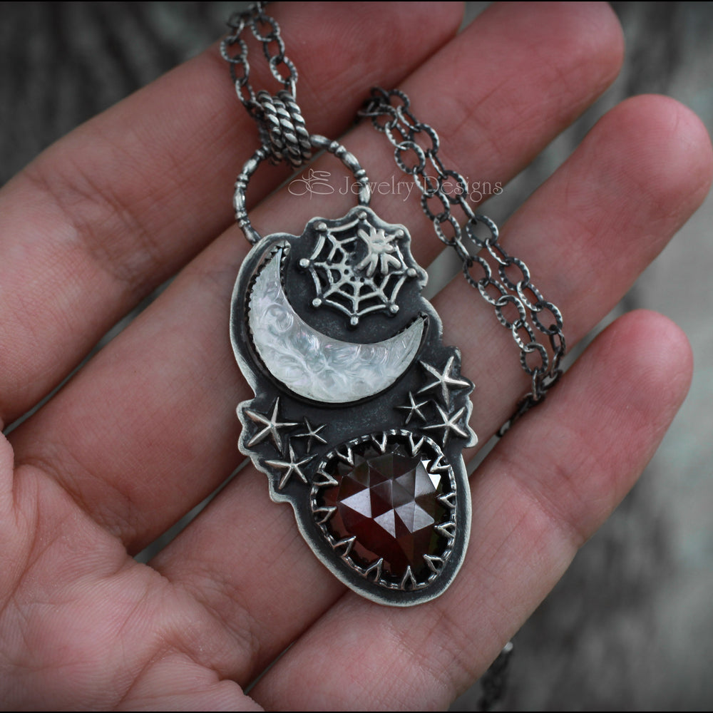 Gothic Night Moon & Garnet Necklace - LE Jewelry Designs