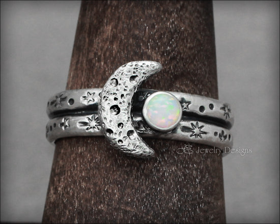 Sterling Moon & Opal Double Band Ring - LE Jewelry Designs
