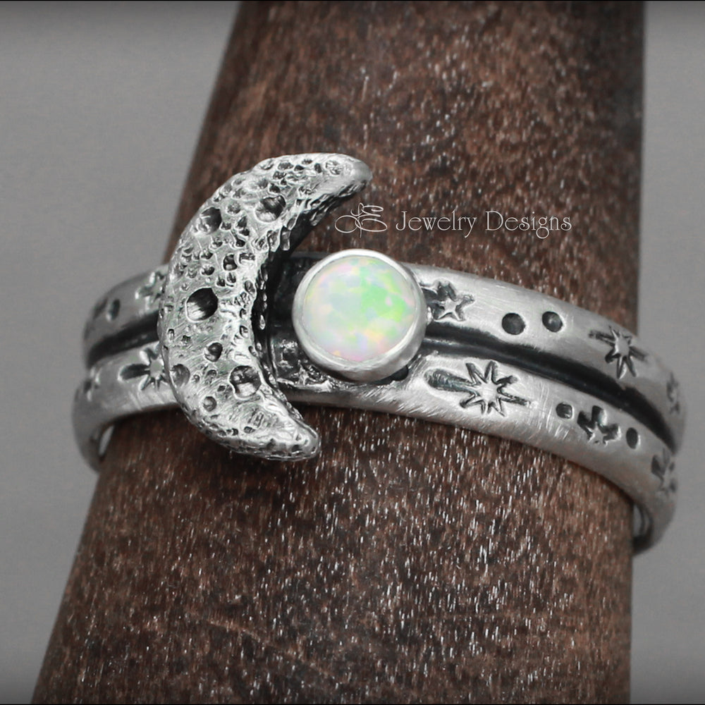 
                  
                    Sterling Moon & Opal Double Band Ring - LE Jewelry Designs
                  
                