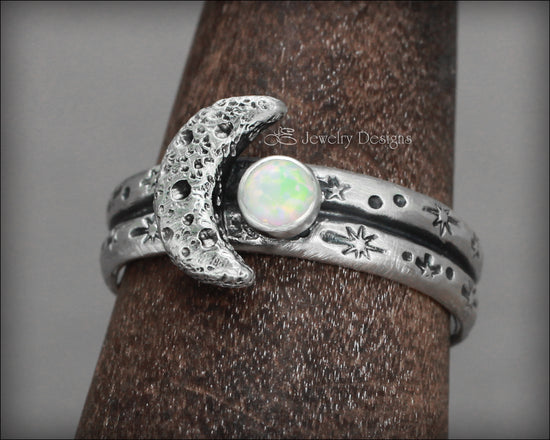 Sterling Moon & Opal Double Band Ring - LE Jewelry Designs