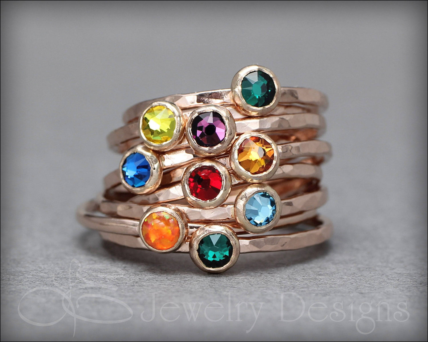 Gold Birthstone or Opal Stacking Ring - LE Jewelry Designs