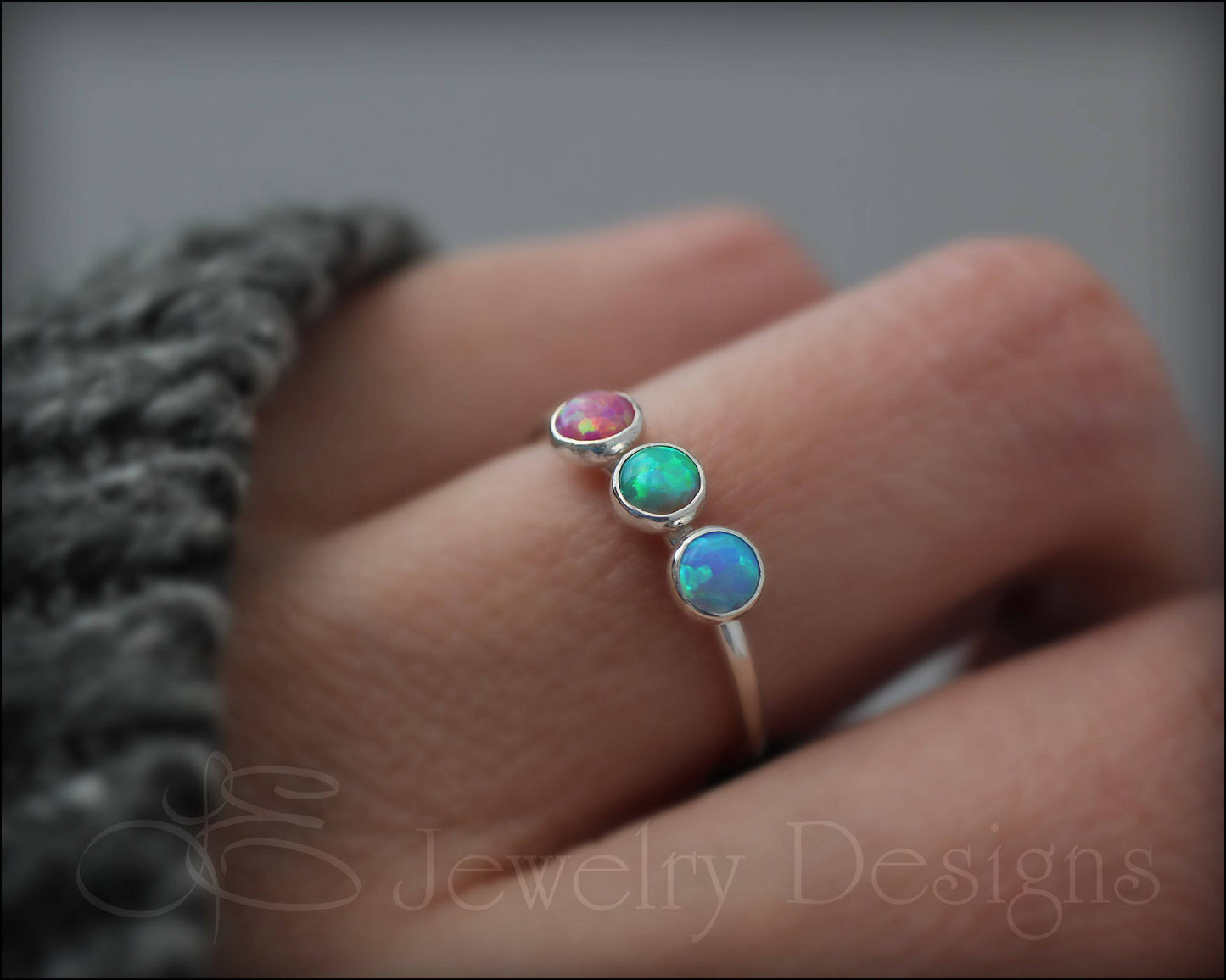 Three Birthstone or Opal Ring - LE Jewelry Designs