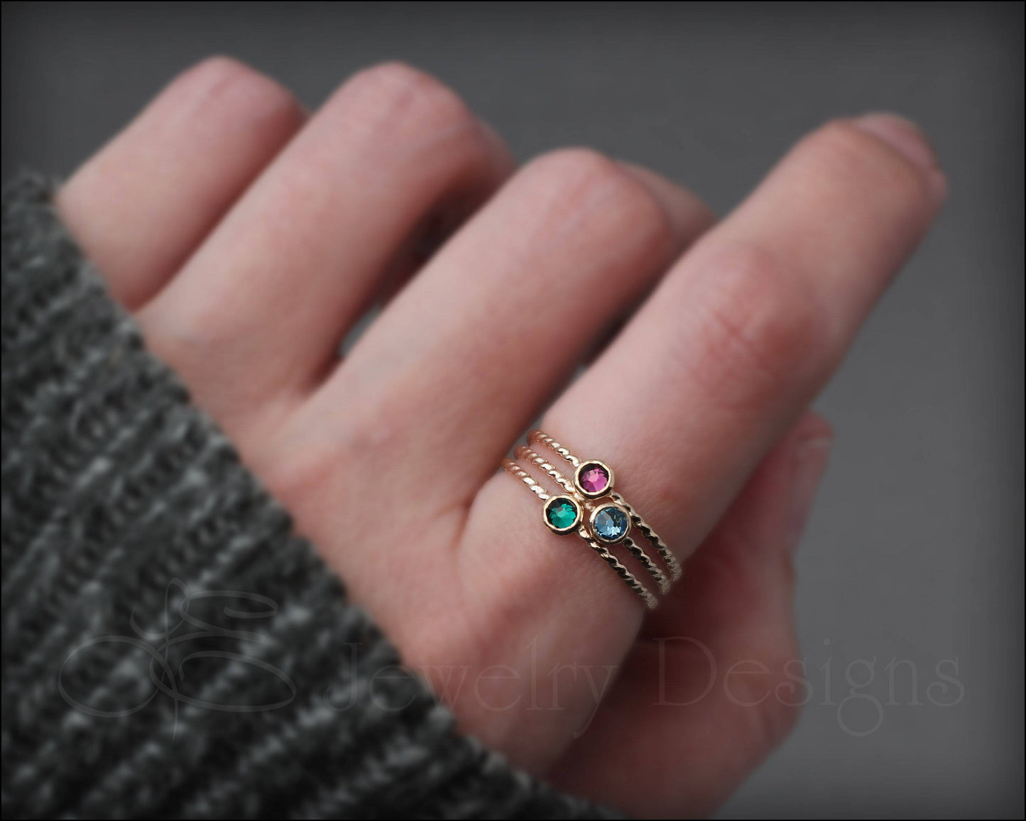 Load image into Gallery viewer, Twisted Birthstone Ring (silver, gold, rose gold) - LE Jewelry Designs
