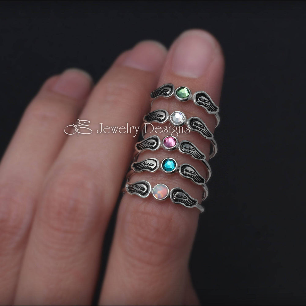 Angel Wings Birthstone Ring - LE Jewelry Designs