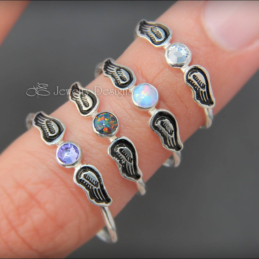 Angel Wings Birthstone Ring - LE Jewelry Designs