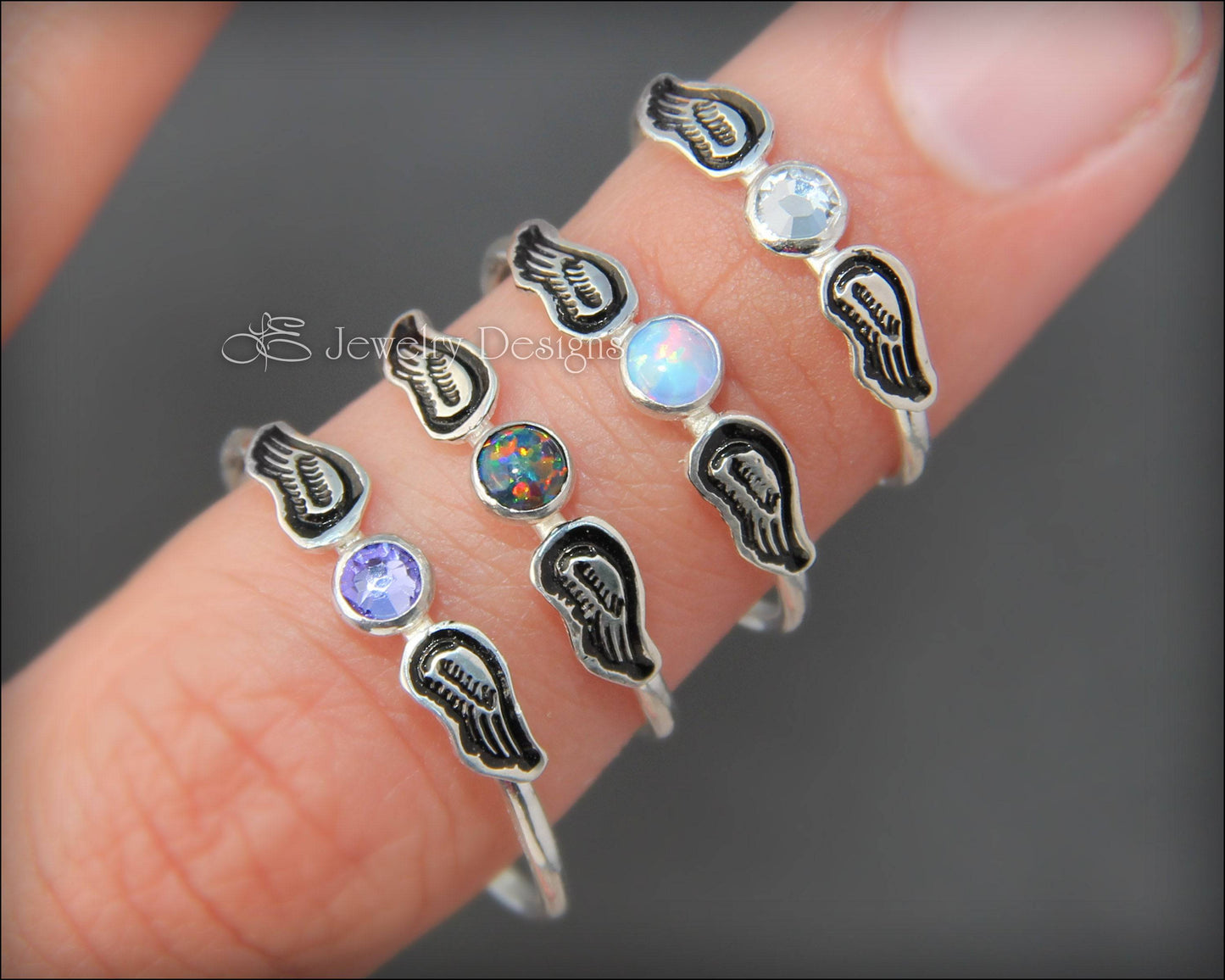 Angel Wings Birthstone Ring - LE Jewelry Designs