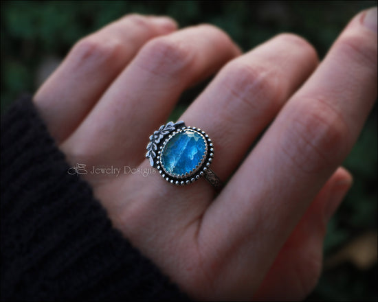 Sterling Neon Blue Apatite Floral Ring - LE Jewelry Designs