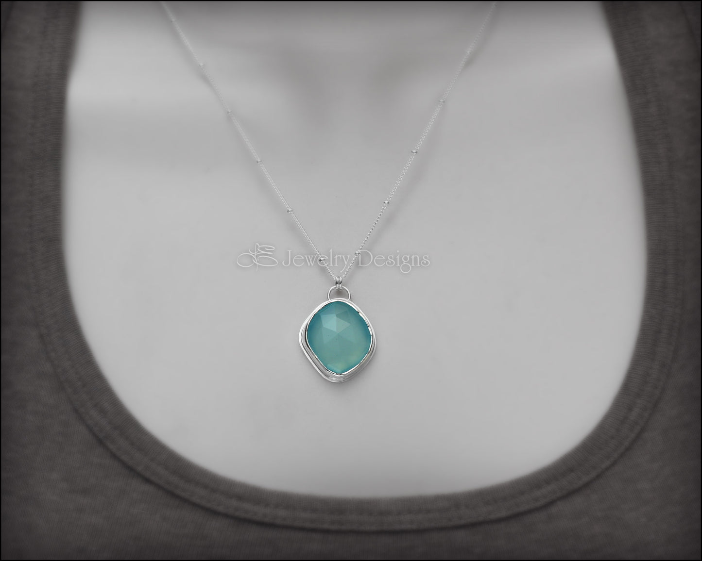 Sterling Silver Aqua Chalcedony Necklace - LE Jewelry Designs