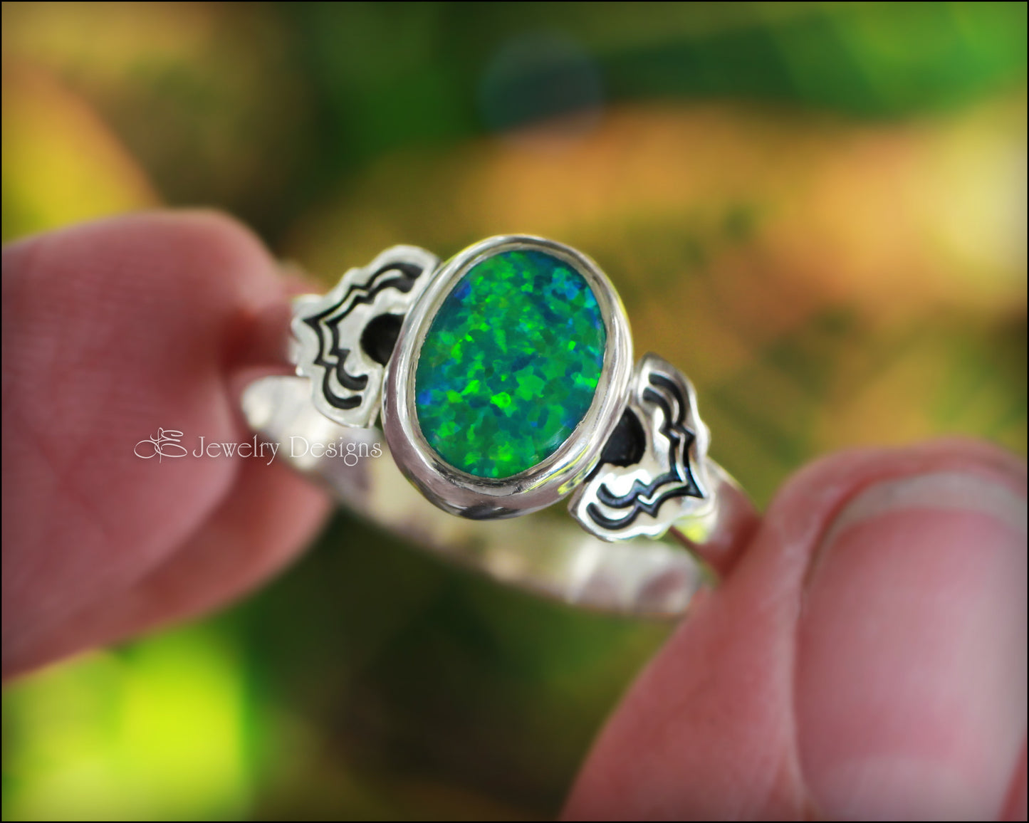 Art Deco Style Oval Opal Ring - LE Jewelry Designs