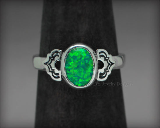 Art Deco Style Oval Opal Ring - LE Jewelry Designs