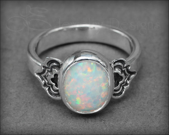 Art Deco Style Oval Opal Ring - LE Jewelry Designs