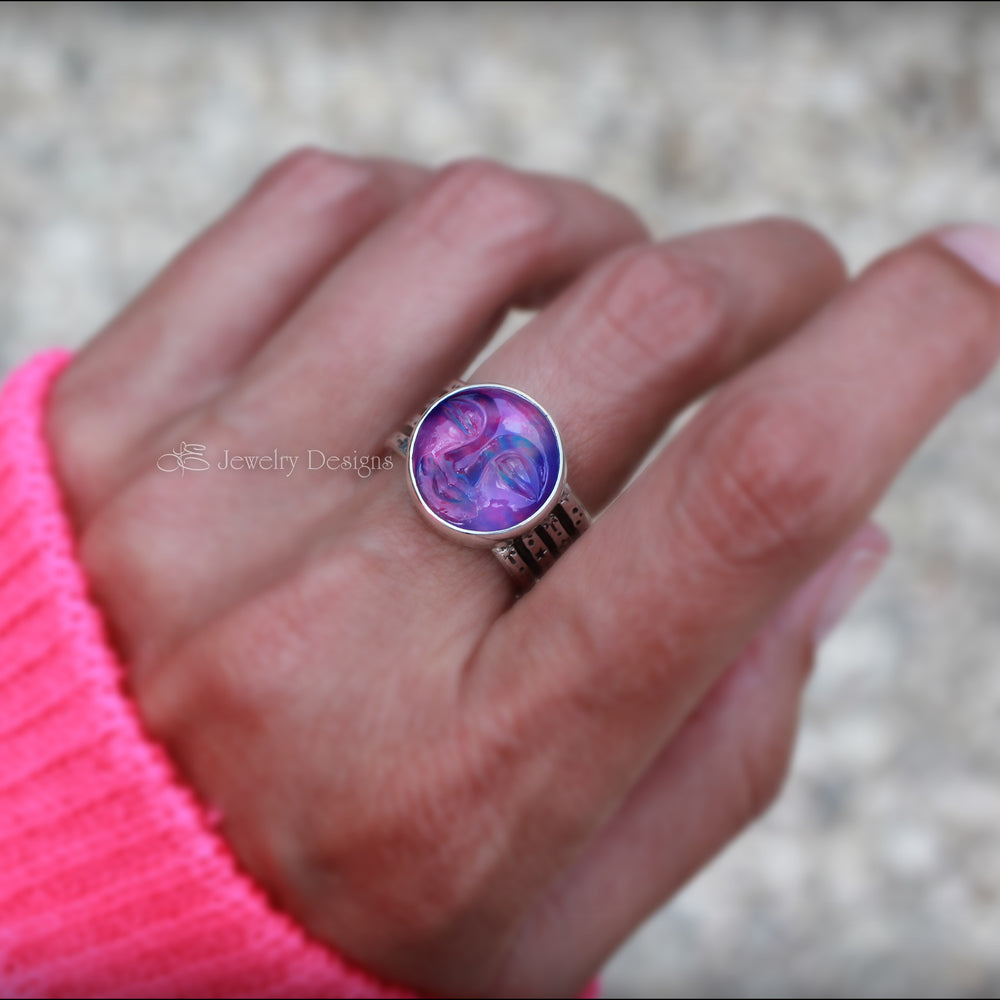 
                  
                    Sterling Aurora Opal Moon Face Ring - LE Jewelry Designs
                  
                