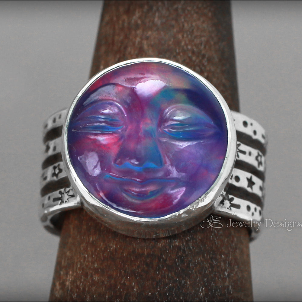 
                  
                    Sterling Aurora Opal Moon Face Ring - LE Jewelry Designs
                  
                