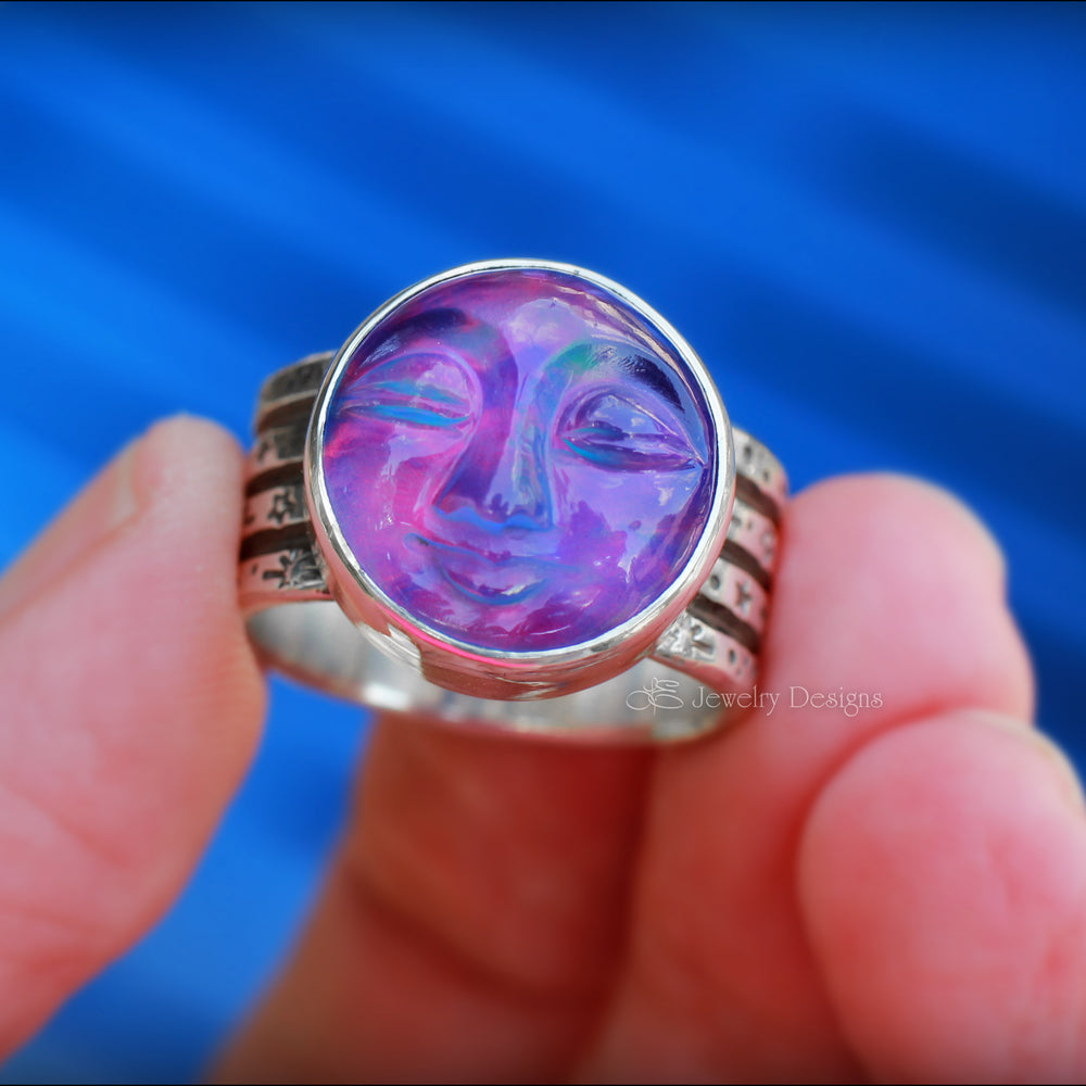 
                  
                    Sterling Aurora Opal Moon Face Ring - LE Jewelry Designs
                  
                