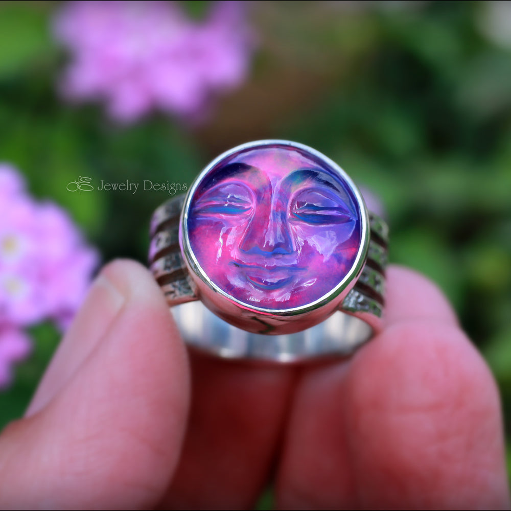
                  
                    Sterling Aurora Opal Moon Face Ring - LE Jewelry Designs
                  
                