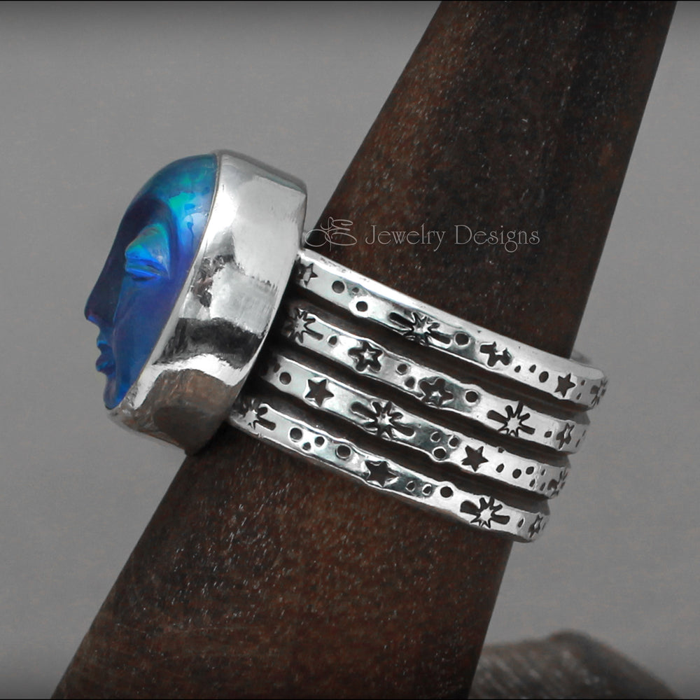 
                  
                    Sterling Aurora Opal Moon Face Ring - LE Jewelry Designs
                  
                