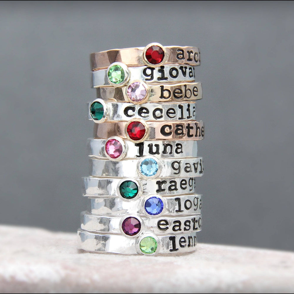 Hand Stamped Birthstone Stacking Ring - LE Jewelry Designs