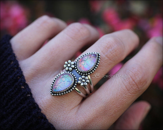 (Size 9) Double Pear Aurora Opal Ring - LE Jewelry Designs
